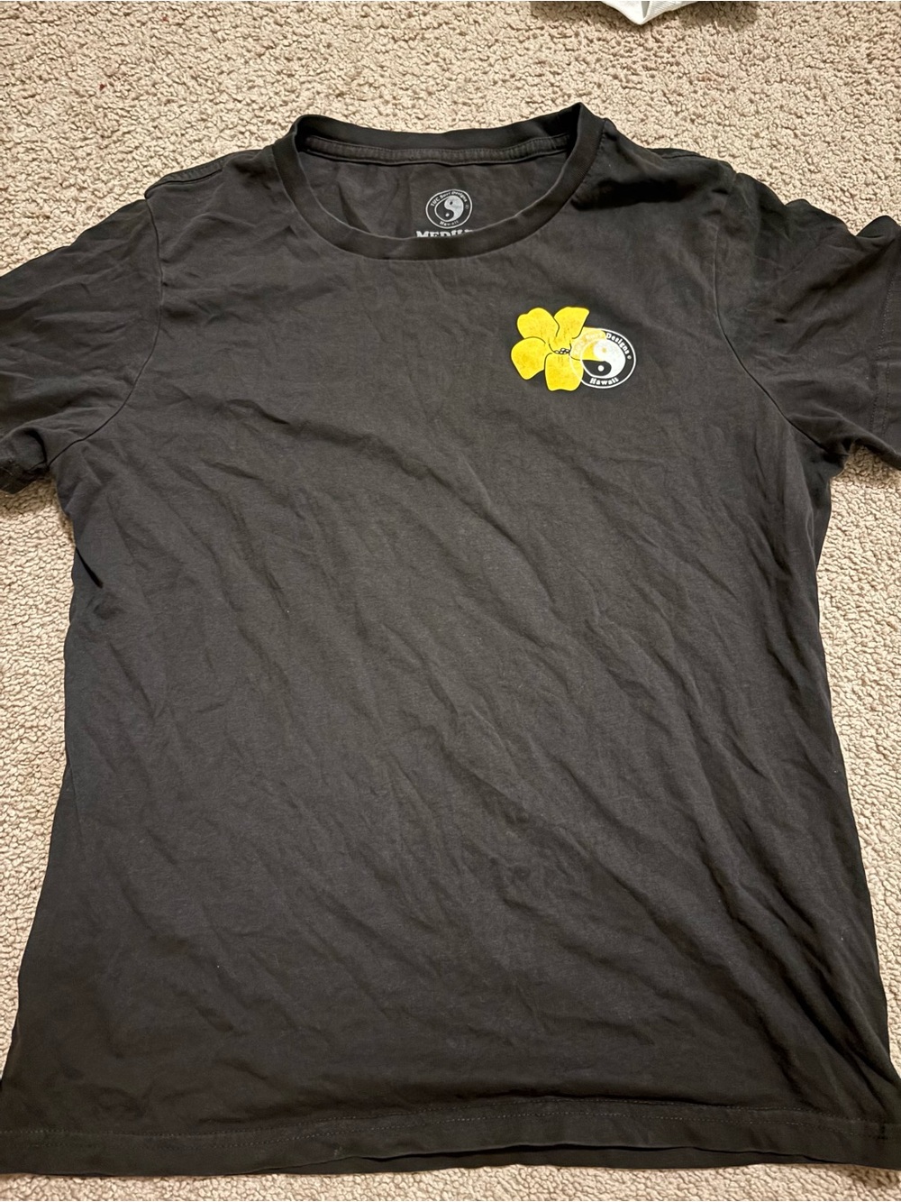 Black Short Sleeve Tee with Yellow Flower Graphic